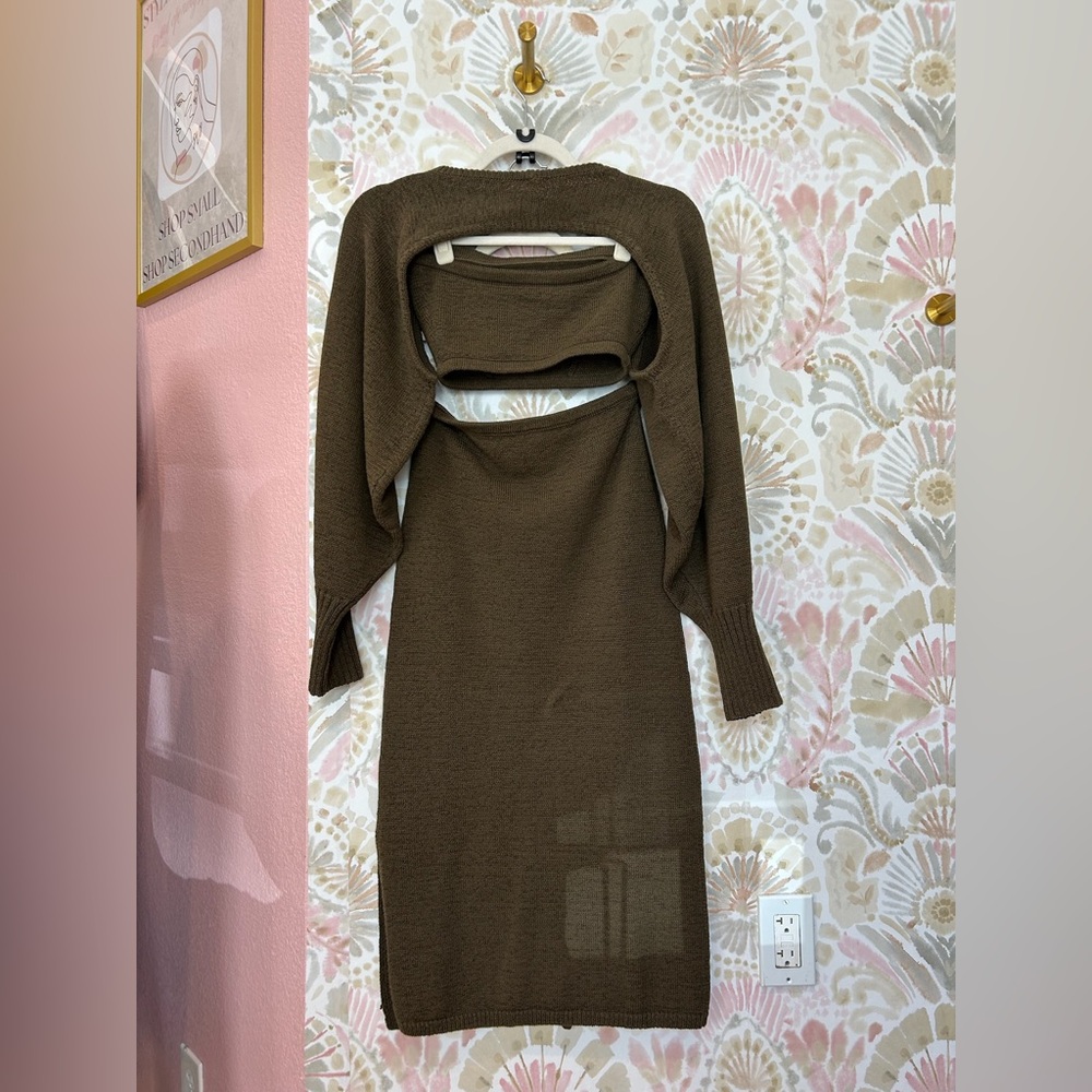 CULT GAIA 3 Piece Set Sally Knit Top, Shrug, and Skirt in Advieh Olive Green XS - Picture 7 of 7